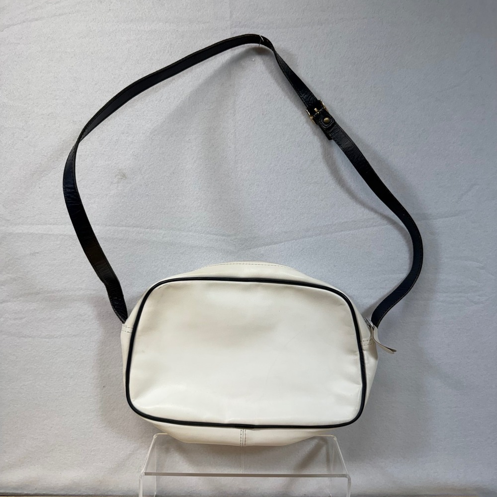 Vintage Borelli White Black Trim Leather Crossbody Shoulder Bag‎ Purse - Picture 3 of 9